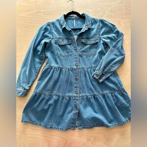 Free People L Jacket or Top Blue Jean Denim Tiered EUC